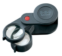 Load image into Gallery viewer, 2 small circular magnifying lenses, encased in black plastic , fold-out case.