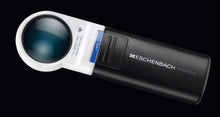 Load image into Gallery viewer, Mobilux LED, circular magnifier surrounded by white casing with a black handle and LED light switch
