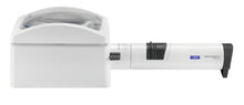Load image into Gallery viewer, White, domed rectangular magnifier, with rectangular base and attached battery handle