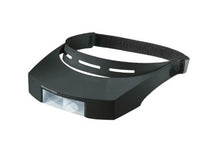 Load image into Gallery viewer, Black headband and visor (sits around top of head, over eyes) with magnifying lens at front of visor.