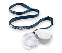 Load image into Gallery viewer, Circular magnifier with white fold-out case and blue lanyard with Eschenbach logo