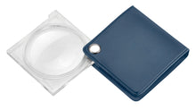 Load image into Gallery viewer, Circular magnifier with clear square housing, attached to blue square case.