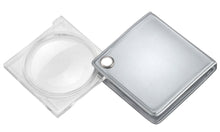 Load image into Gallery viewer, Circular magnifier with clear square housing, attached to silver square casing.