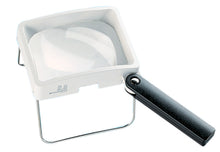 Load image into Gallery viewer, Rectangular magnifier with white housing, black handle and rectangular stand.