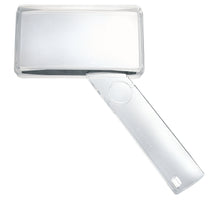 Load image into Gallery viewer, Rectangular magnifier with clear housing and small circular magnifying lens in handle.