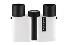 Load image into Gallery viewer, Compact binocular with sleek white coating and black eyepieces and focusing wheel.