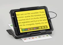 Load image into Gallery viewer, Optaro XL displaying recipe on a yellow background with black text and option buttons along the bottom edge of the screen. 
