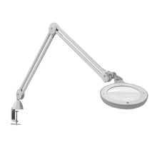 Load image into Gallery viewer, Omega 5 magnifying lamp against a white background, with table clamp. 
