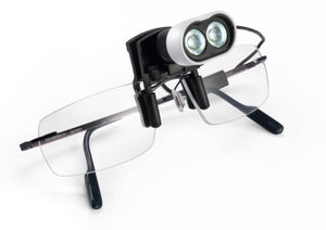 Frame (for example only) with LED light clipped on near nose-pads.