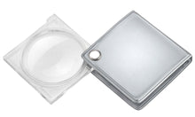 Load image into Gallery viewer, Circular magnifier with clear square housing, attached to silver square casing.
