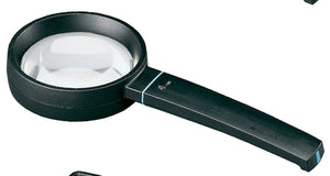 Circular magnifier with black casing and handle