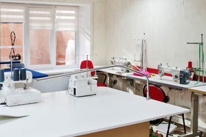 Slimline table lamp in a sewing workshop