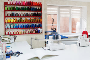 Slimline table lamp in a sewing workshop