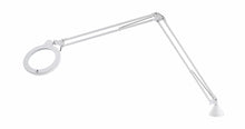 Load image into Gallery viewer, Daylight magnifying lens with LED light attached to long arm with hing and table attachment.
