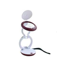 Compact and foldable LED magnifier, with red and white casing